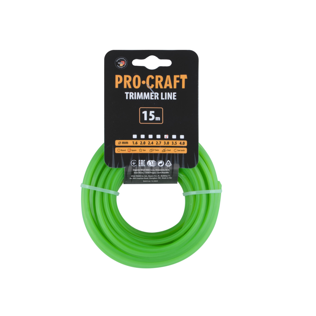 Procraft KV-3/15 struna žací  (3mm) (15m) čtverec