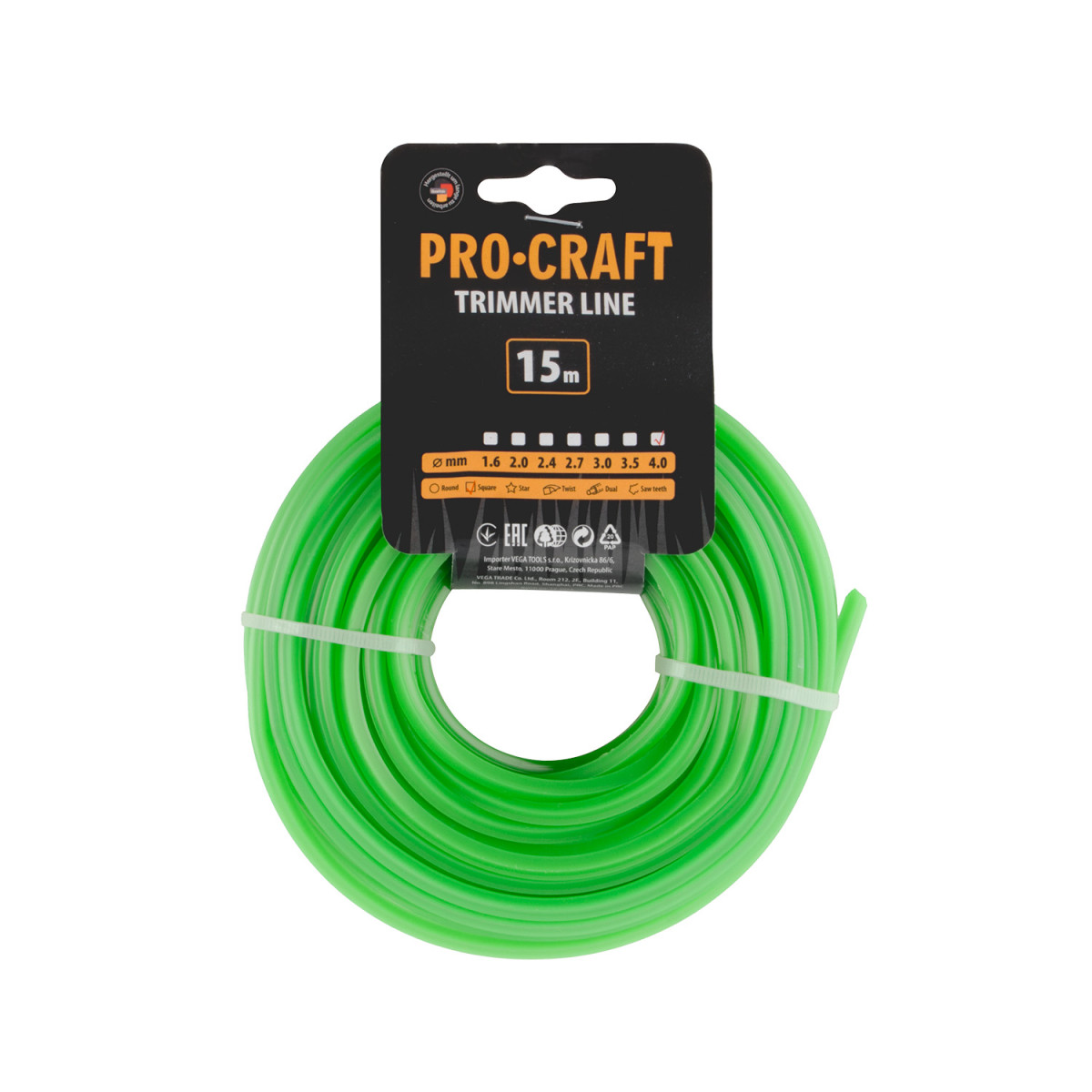 Procraft KV-4/15 struna žací  (4mm) (15m) čtverec