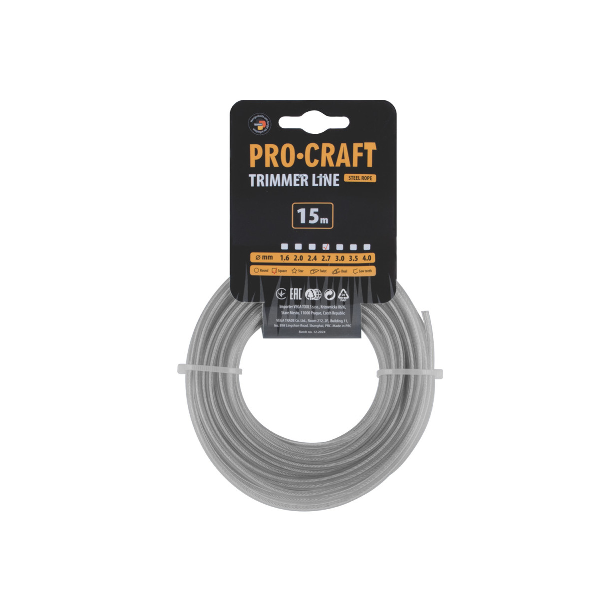 Procraft KV/AR-2.7/15 struna žací zesílená (2.7mm) (15m) čtverec