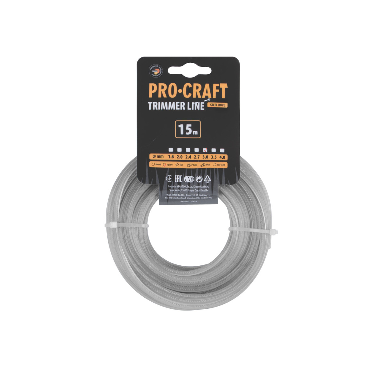 Procraft KV/AR-3/15 struna žací zesílená (3mm) (15m) čtverec