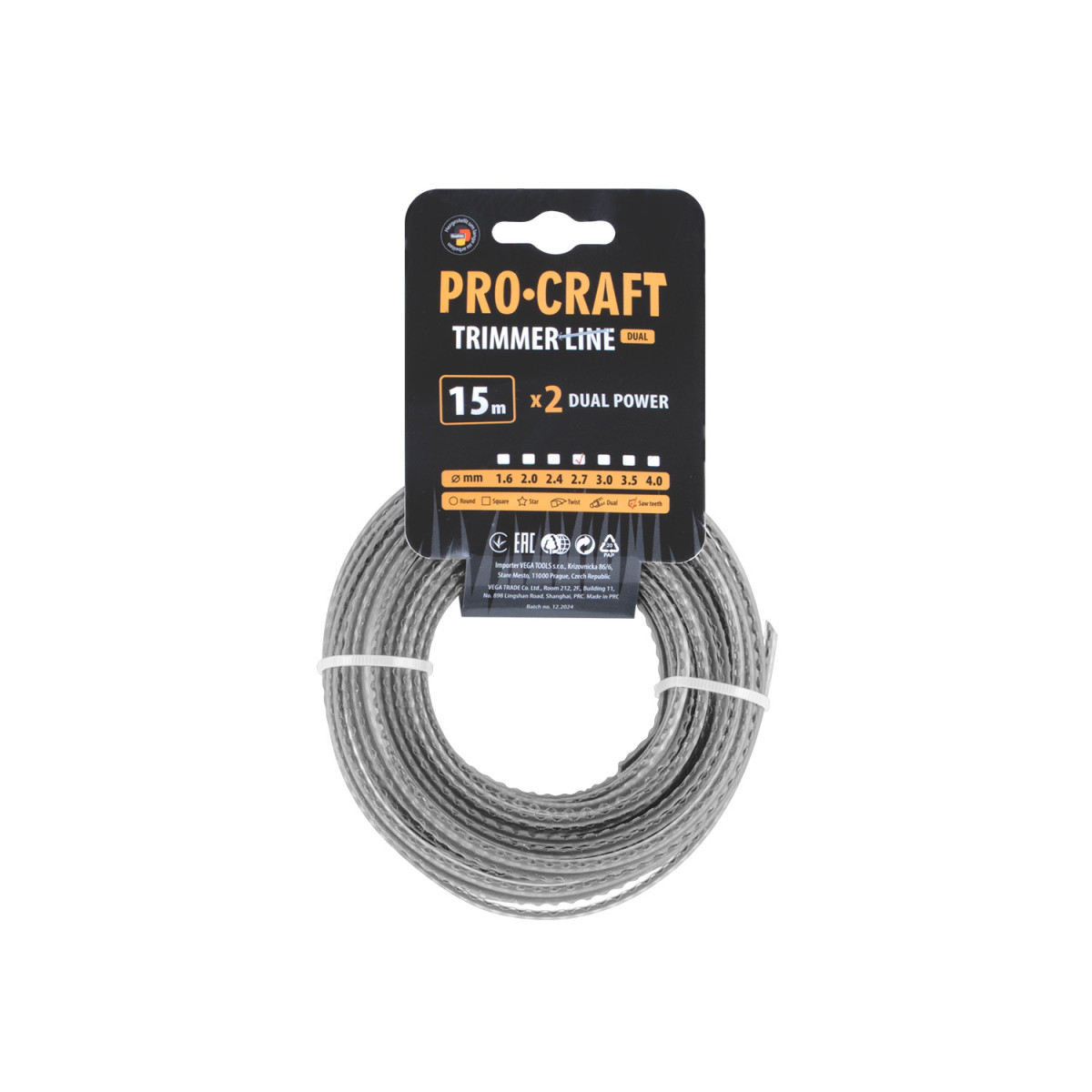 Procraft KD/J-2.7/15 struna žací (2.7mm) (s výstuhou) (15m) ozubená