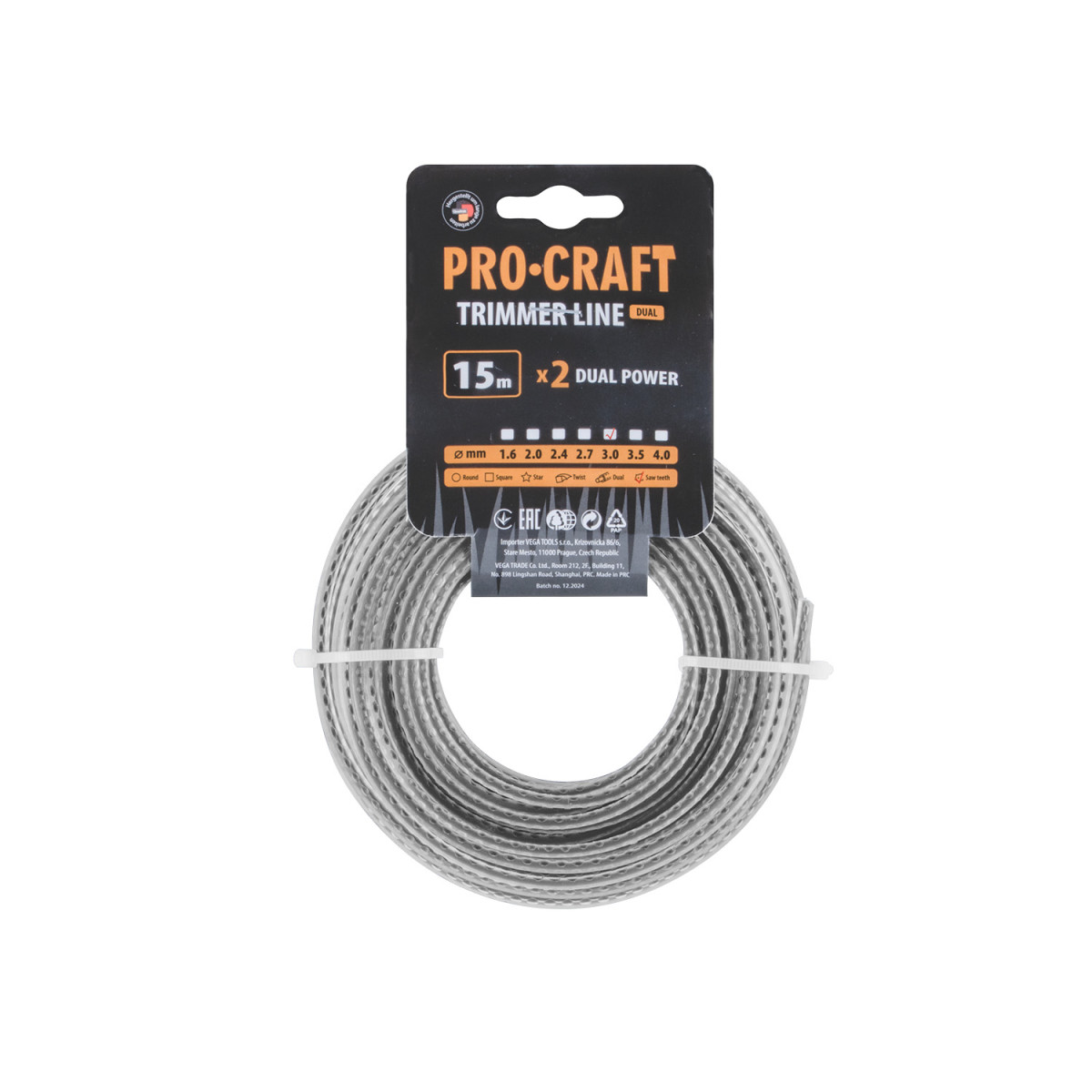 Procraft KD/J-3/15 struna žací (3mm) (s výstuhou) (15m) ozubená