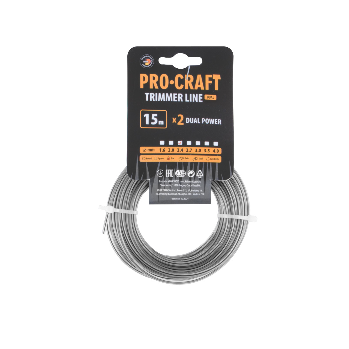 Procraft ZI/J-2.4/15 struna žací (s výstuhou) (2.4mm) (15m) hvězda