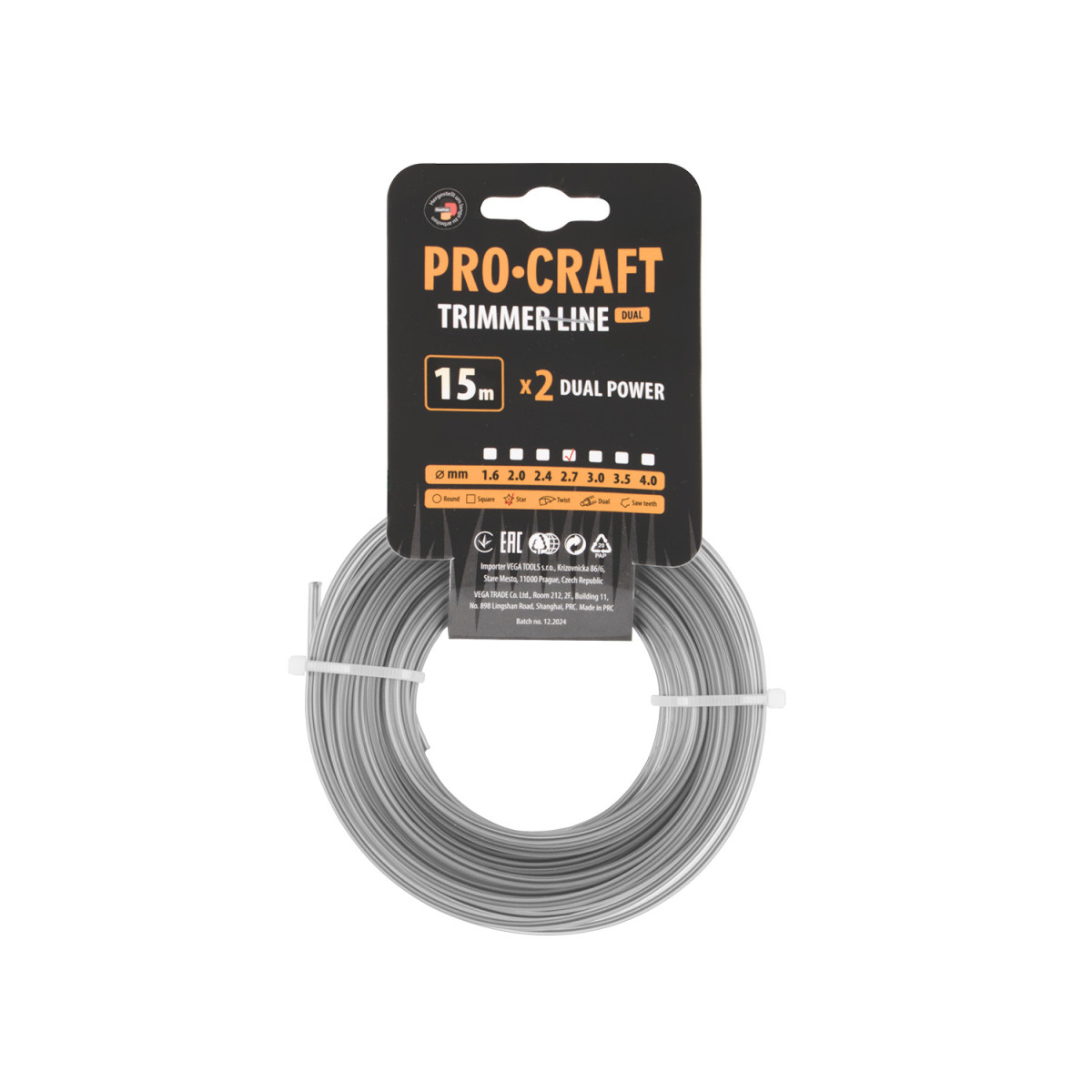 Procraft ZI/J-2.7/15 struna žací (s výstuhou) (2.7mm) (15m) hvězda