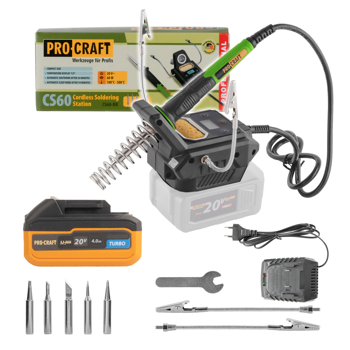 Procraft SCS60 sada aku pájecí stanice   + baterie 20/4 Turbo a nabíječka 20/1