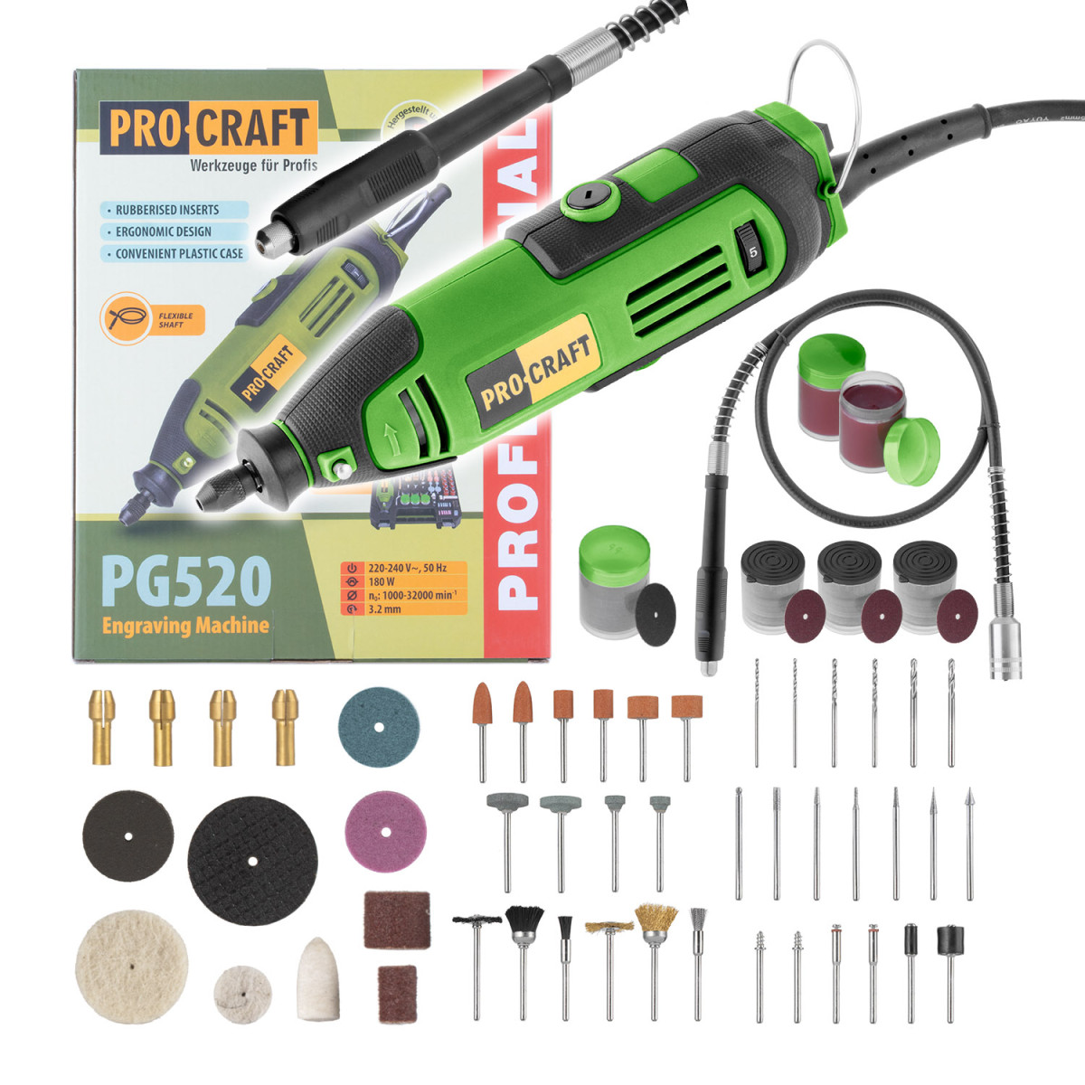 Procraft PG520 bruska přímá s ohebným nástavcem
