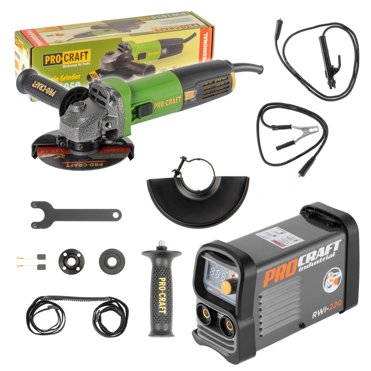 Procraft SRWI-220/PW1050 sada svářecí invertor RWI-220 s úhlovou bruskou PW1050