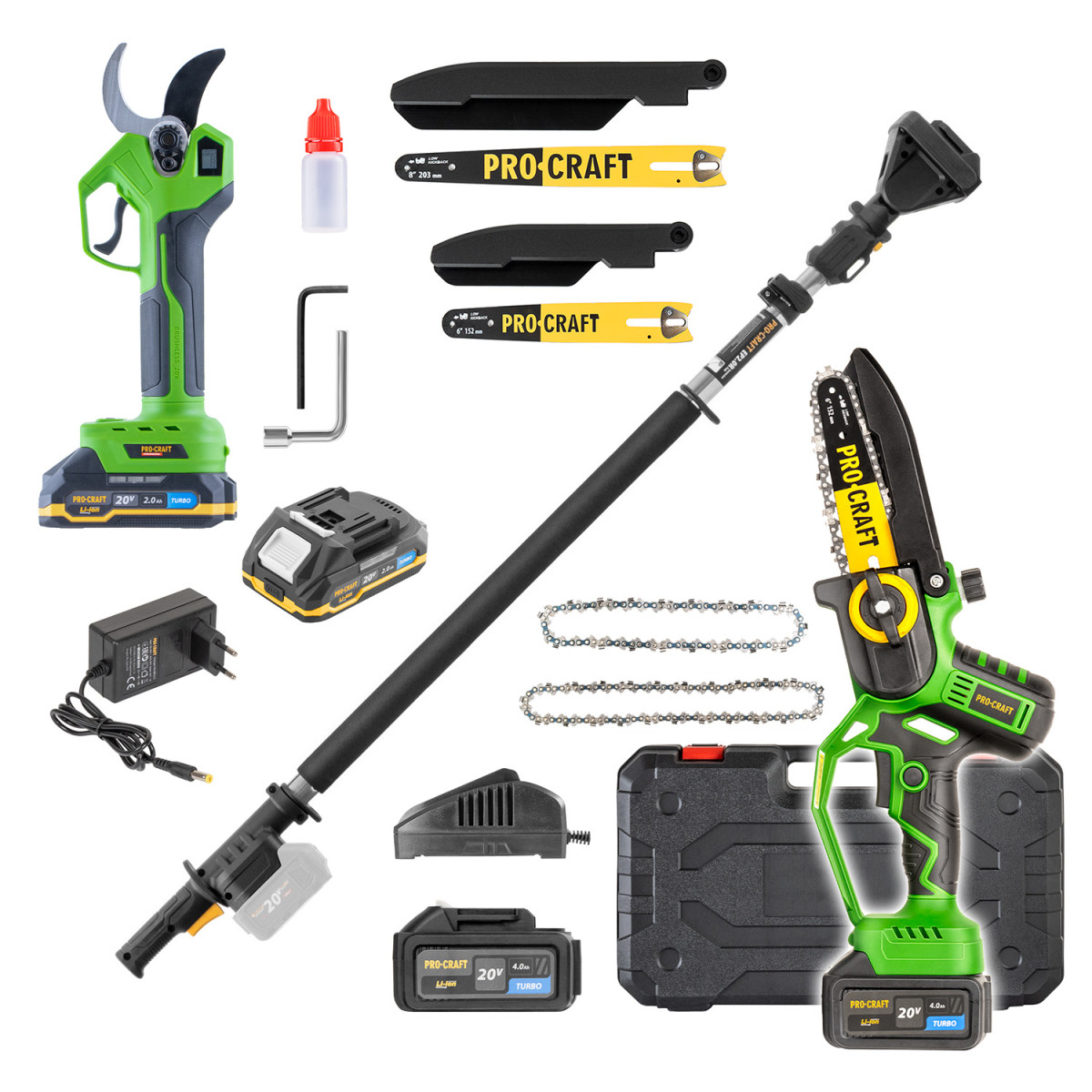 Procraft SPKA32Li/ES32Li/EP2.0 sada aku ruční pilka PKA32Li a nůžky na větve ES32Li + nástavec EP2.0R
