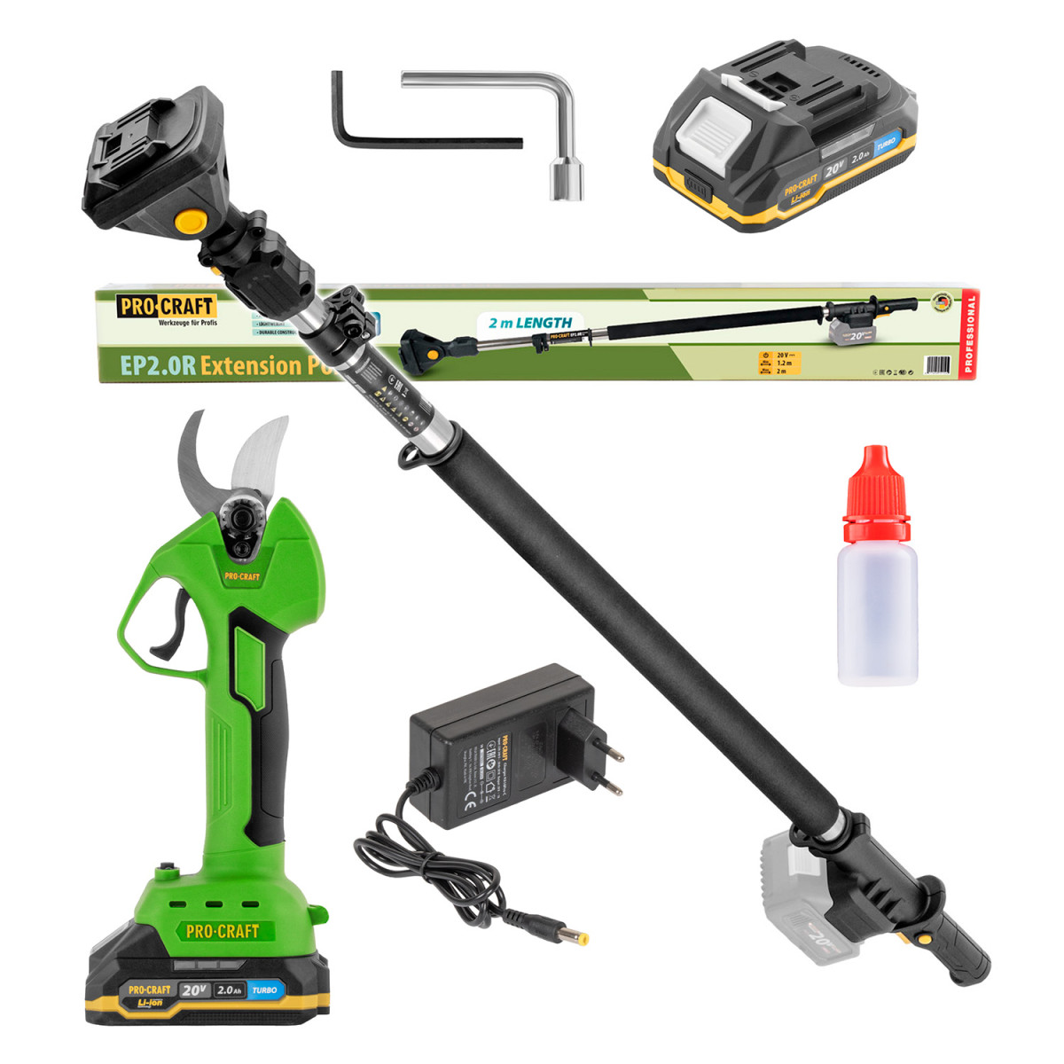Procraft SES32Li-EP2.0 sada aku nůžky na větve ES32Li a prodlužovací nástavec EP2.0R