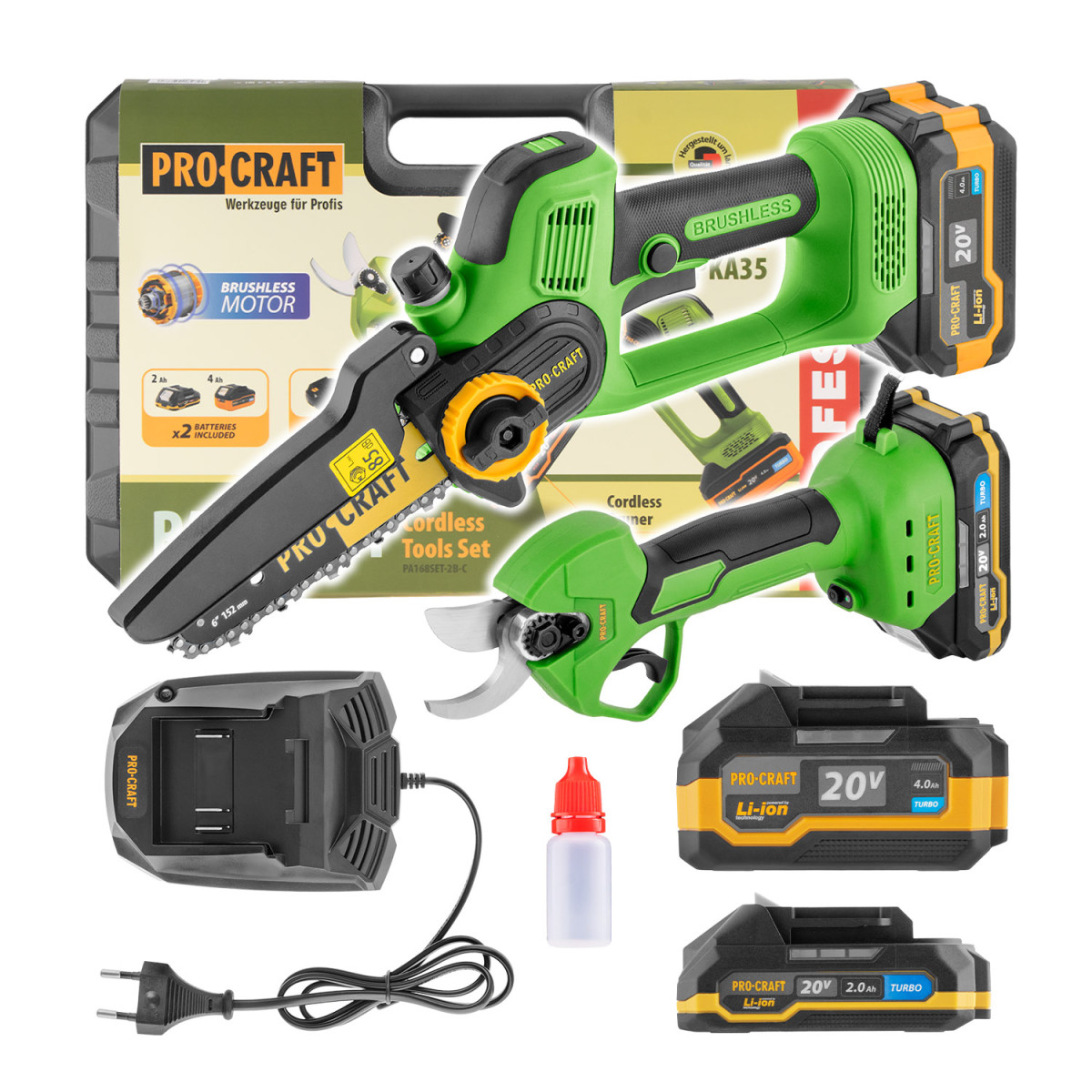 Procraft PA168SET sada aku ruční pilka PKA35Li a nůžky na větve ES25Li