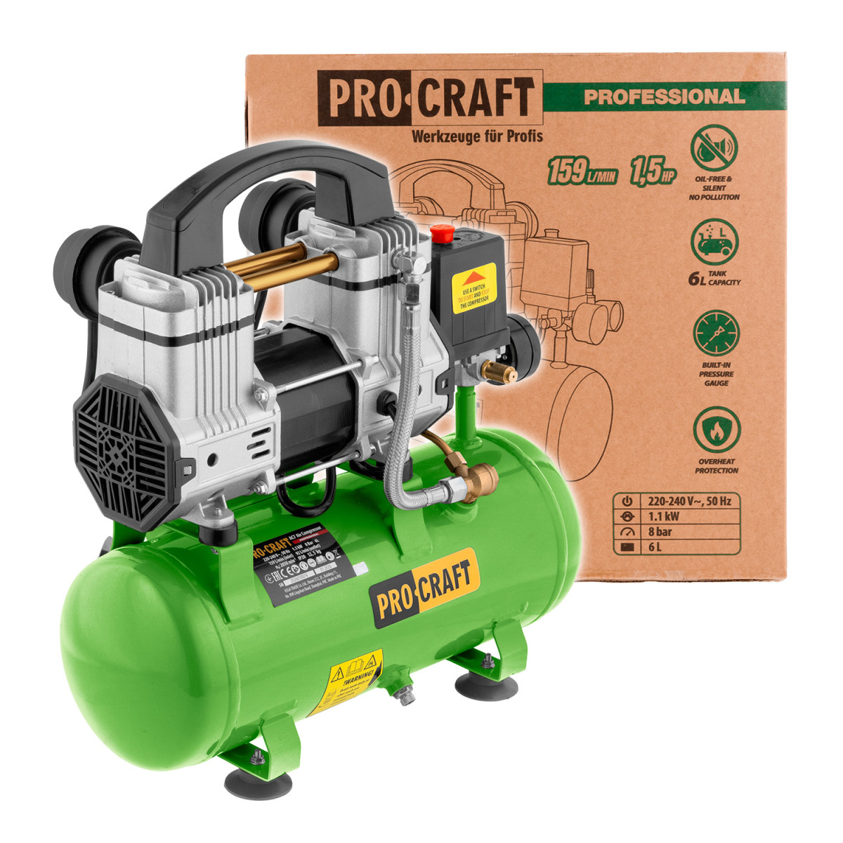 Procraft AC7 bezolejový kompresor