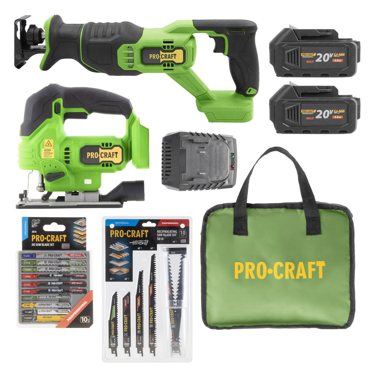 Procraft SST24/PSS35bb/BG500 sada aku přímočará pila ST24 a pila ocaska PSS35bb se 2 bateriemi a příslušenstvím v tašce