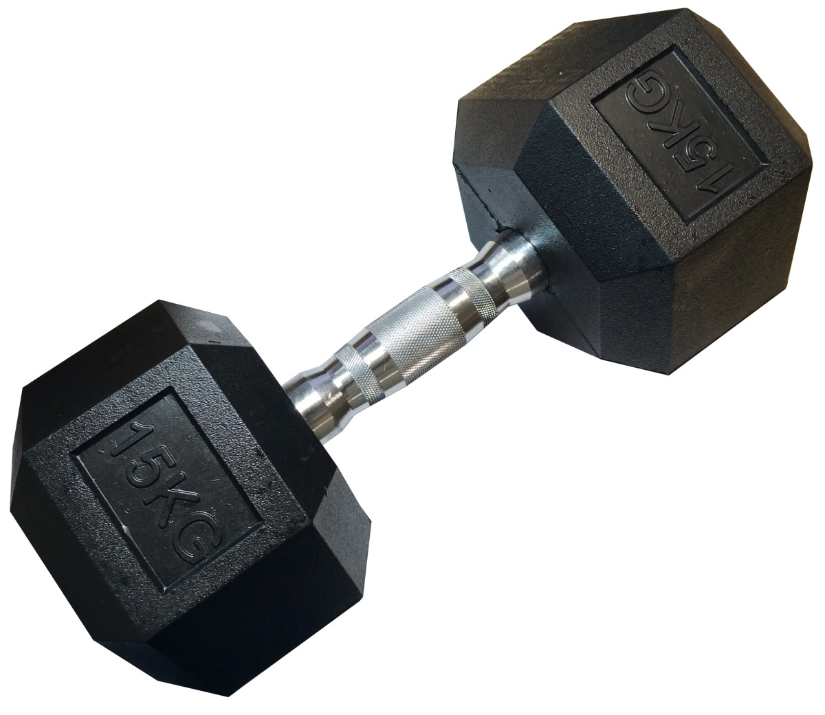 KUBIsport 05-CB15HEX Jednoruční šestihranná HEX činka 15 kg pogumovaná