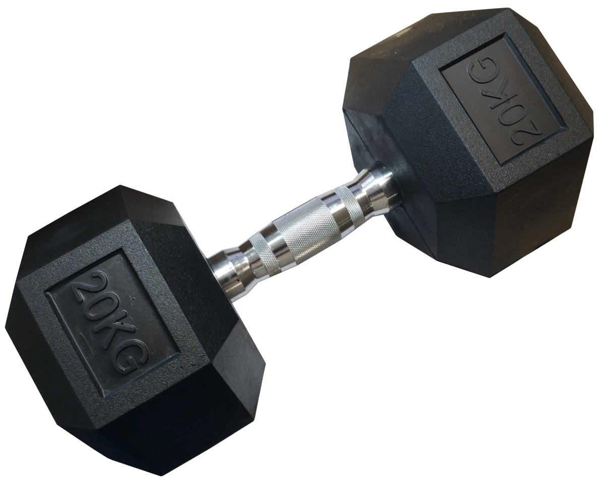 KUBIsport 05-CB20HEX Jednoruční šestihranná HEX činka 20 kg pogumovaná