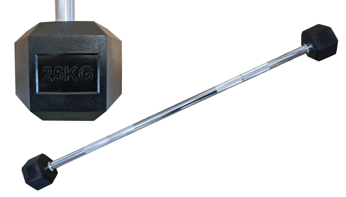 KUBIsport 05-CBOR25HEX Obouruční šestihranná HEX činka 25 kg rovná pogumovaná