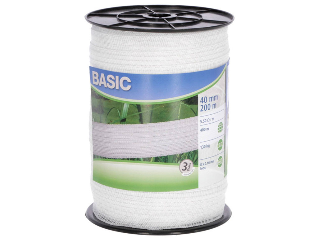 Ohradníková páska KERBL 441522 BASIC 40mm, 200m, 8 x 0,16 Niro, bílá