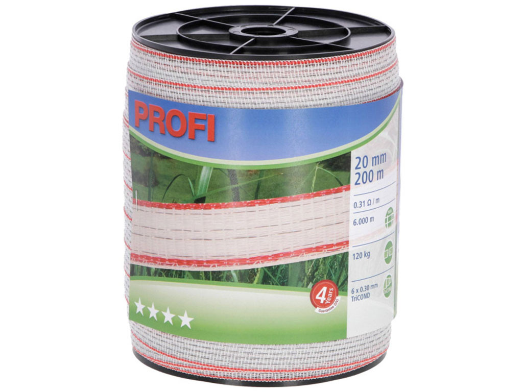Ohradníková páska KERBL 59501 PROFI 20mm, 200m, 6 x 0,30 TriC, bílá/červená