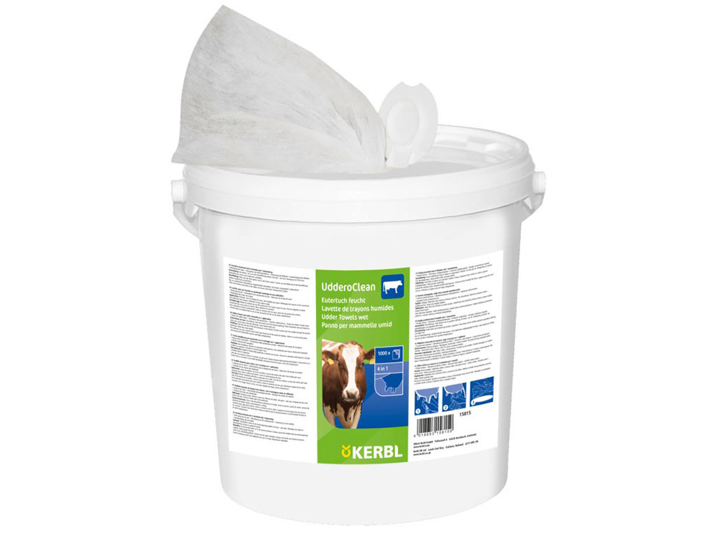 Vlhčené utěrky na vemena KERBL 15815 UDDEROCLEAN 20x20 cm, 1000 útržků, kbelík s víkem