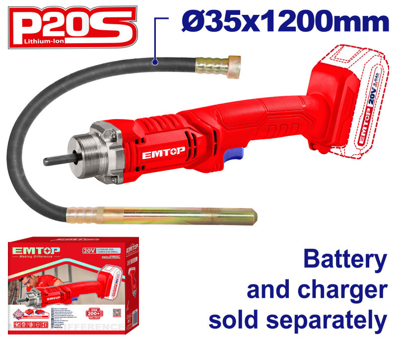 EMTOP Aku 20V ponorný vibrátor pro zhutňování betonu 20V solo