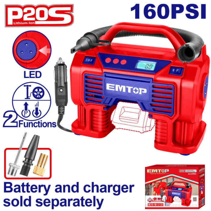 EMTOP Aku kompresor 20V 11Bar solo