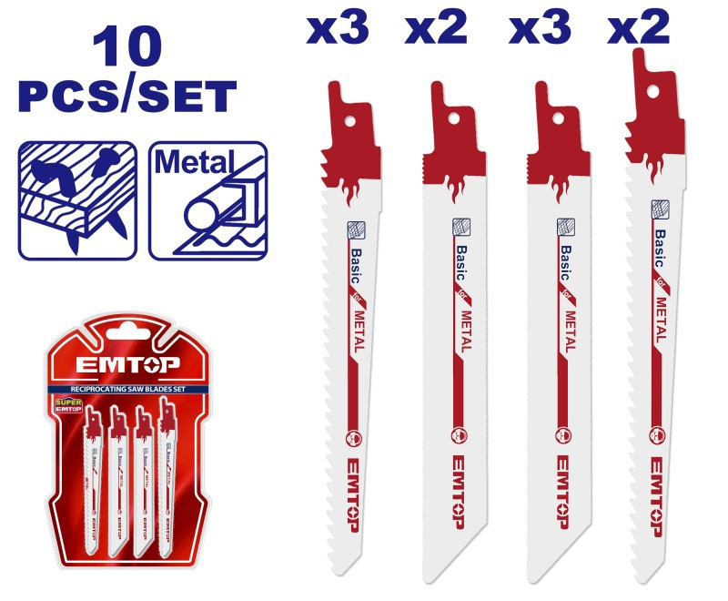 EMTOP Sada 10ks pilových listů pro pilu ocasku 150mm na dřevo, dřevo s hřebíky a kov