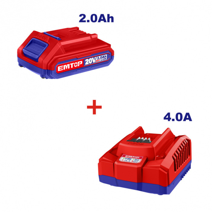 EMTOP SET - nabíječka 20V 4.0A + akumulátor 20V 2.0Ah