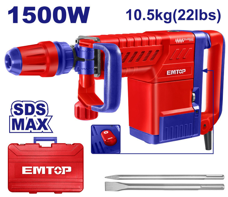 EMTOP Bourací kladivo 1500W 25J SDS Max