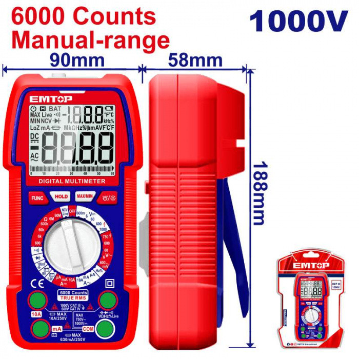 EMTOP Digitální multimetr 1000V RMS 6000 Manual
