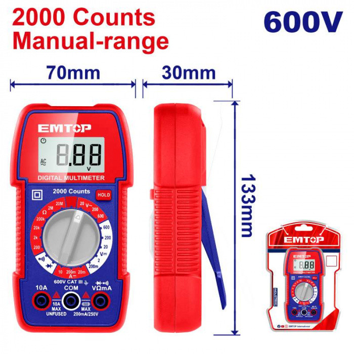 EMTOP Digitální multimetr 600V RMS 2000 Manual