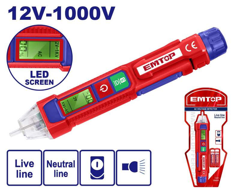 EMTOP Bezkontaktní detektor střídavého napětí 12V~1000V s LED