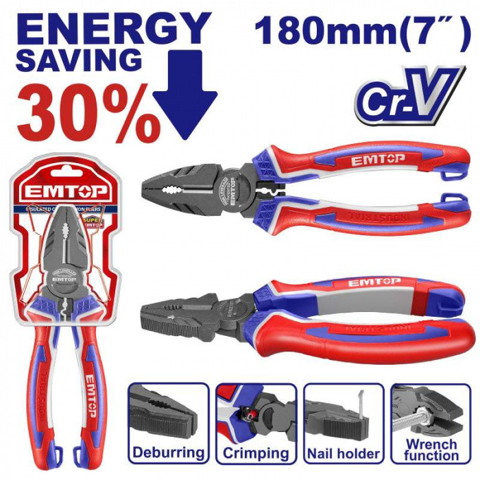 EMTOP Kleště kombinované 180 mm (úspora síly 30%)