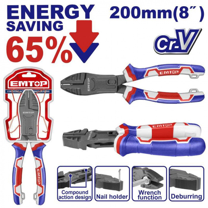 EMTOP Kleště kombinované převodové 200 mm (úspora síly 65%)