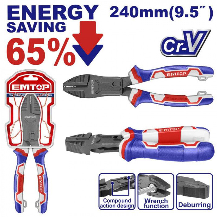 EMTOP Kleště kombinované převodové 240 mm (úspora síly 65%)