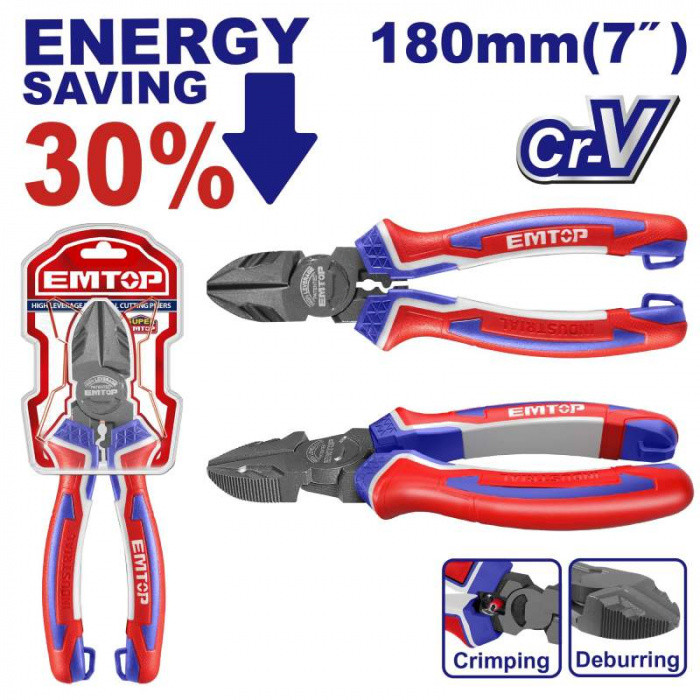 EMTOP Kleště štípací boční 180 mm (úspora síly 30%)