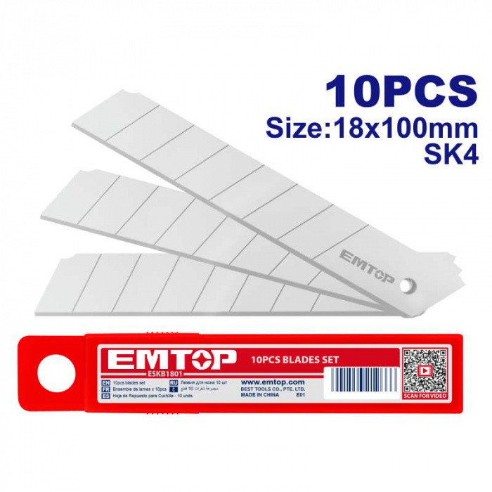 EMTOP Sada 10 ks 18mm odlamovacích čepelí