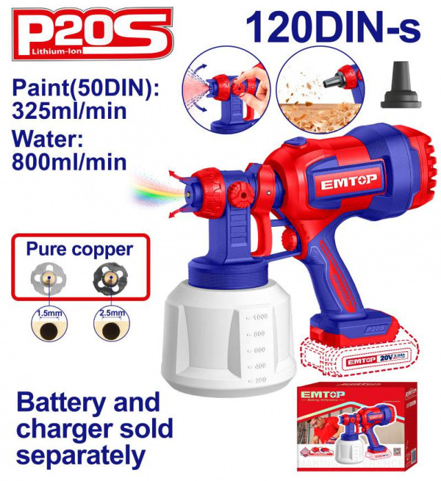 EMTOP Aku stříkací pistole 20V 1000ml solo