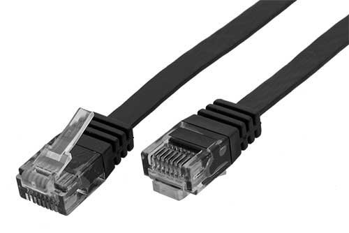 Patch kabel UTP cat 6, 10m plochý - černý