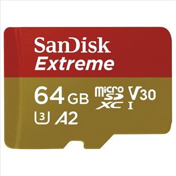Paměťová karta Sandisk Extreme micro SDXC 64 GB 160 MB/s A2 C10 V30 UHS-I U3, adapter
