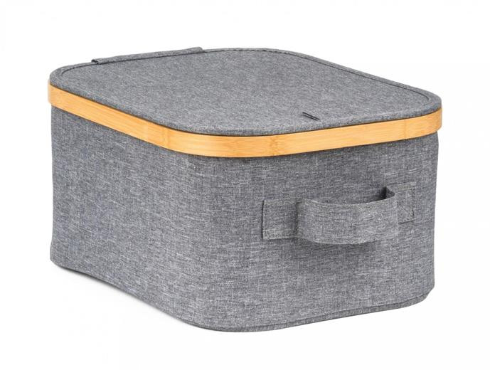 Úložný box G21 24 x 30 x 15 cm, bambusový s víkem, šedý
