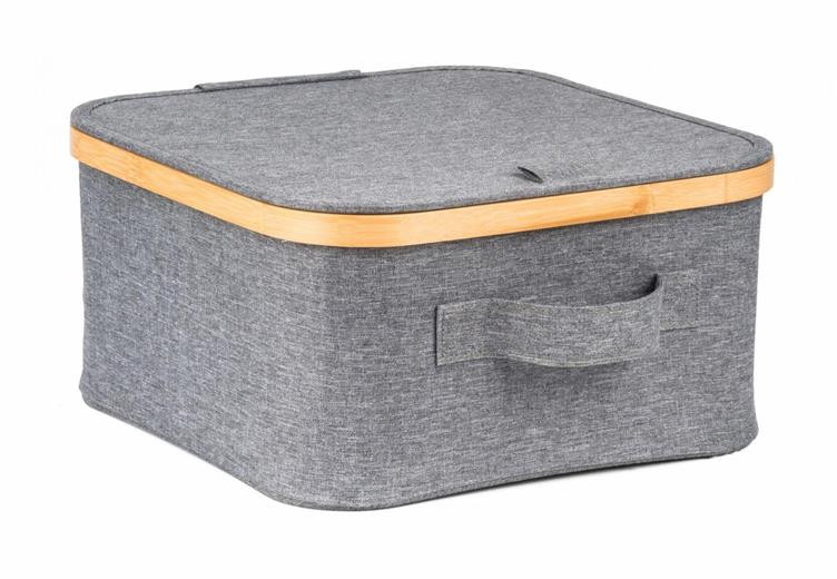 Úložný box G21 30 x 30 x 15 cm, bambusový s víkem, šedý