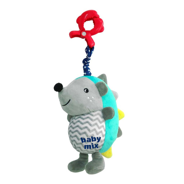 Dětská plyšová hračka s hracím strojkem a klipem Baby Mix Ježek modro-šedý