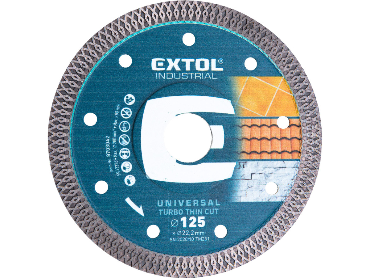 Extol Industrial 8703042 kotouč diamantový řezný turbo Thin Cut - 125x22,2 mm, suché i mokré řezání