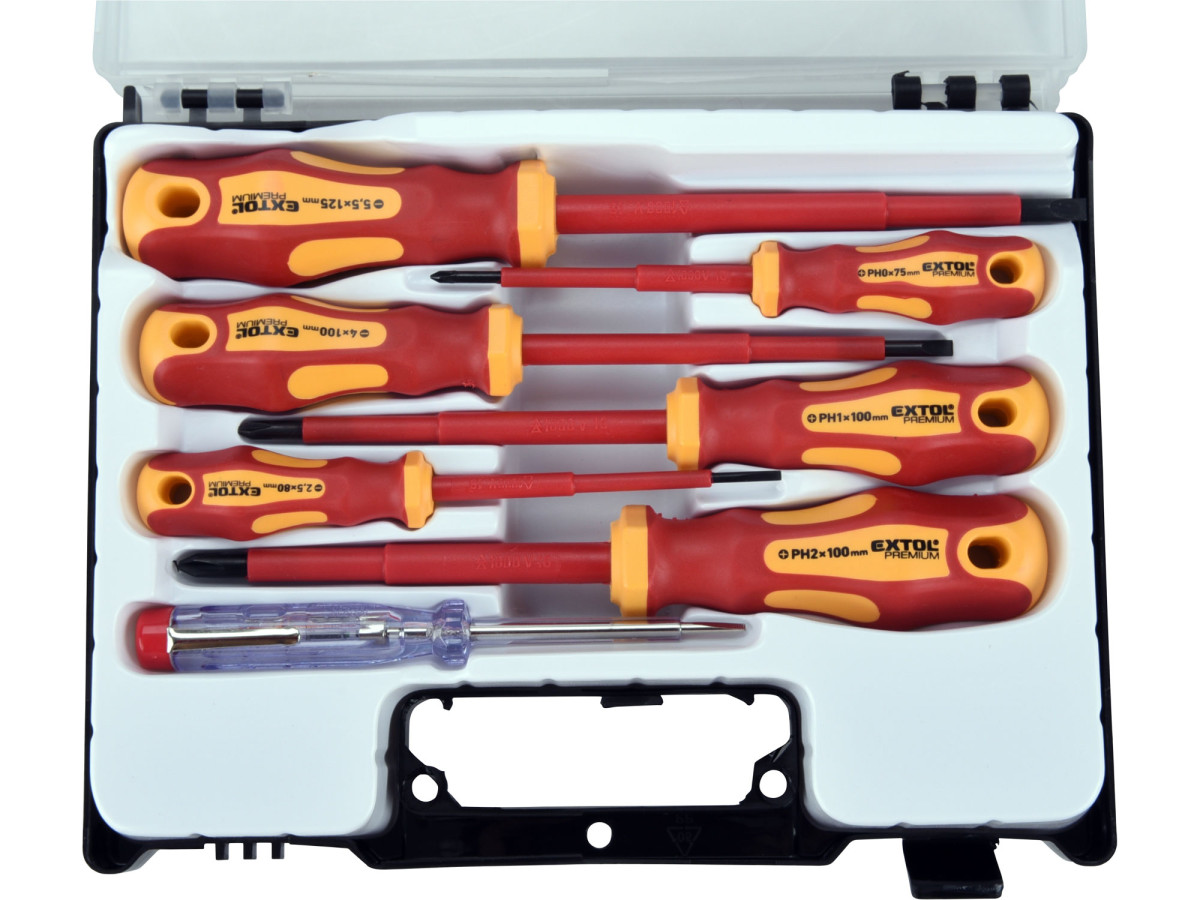 Extol Premium 53087 šroubováky elektrikářské se zkoušečkou, sada 7ks, 3x(-),3x(PH), CrV