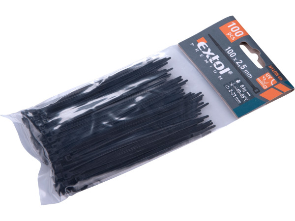 Extol Premium 8856152 pásky stahovací černé, 100x2,5mm, 100ks, nylon