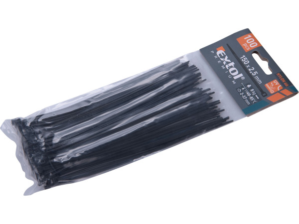Extol Premium 8856154 pásky stahovací černé, 150x2,5mm, 100ks, nylon