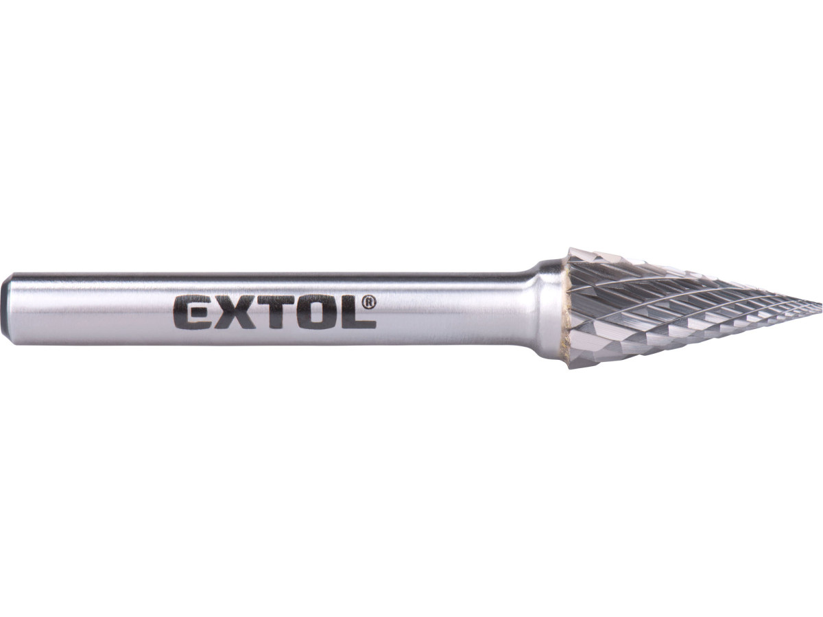 Extol Industrial 8703794 fréza karbidová, konická-jehlan, pr.10x20mm/stopka 6mm,sek střední (double-cut)
