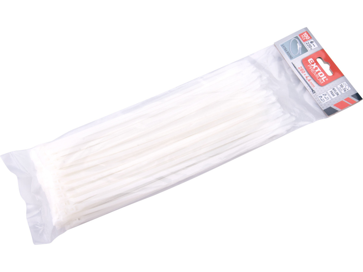 Extol Premium 8856224 pásky stahovací na kabely EXTRA, bílé, 280x4,6mm, 100ks, nylon PA66
