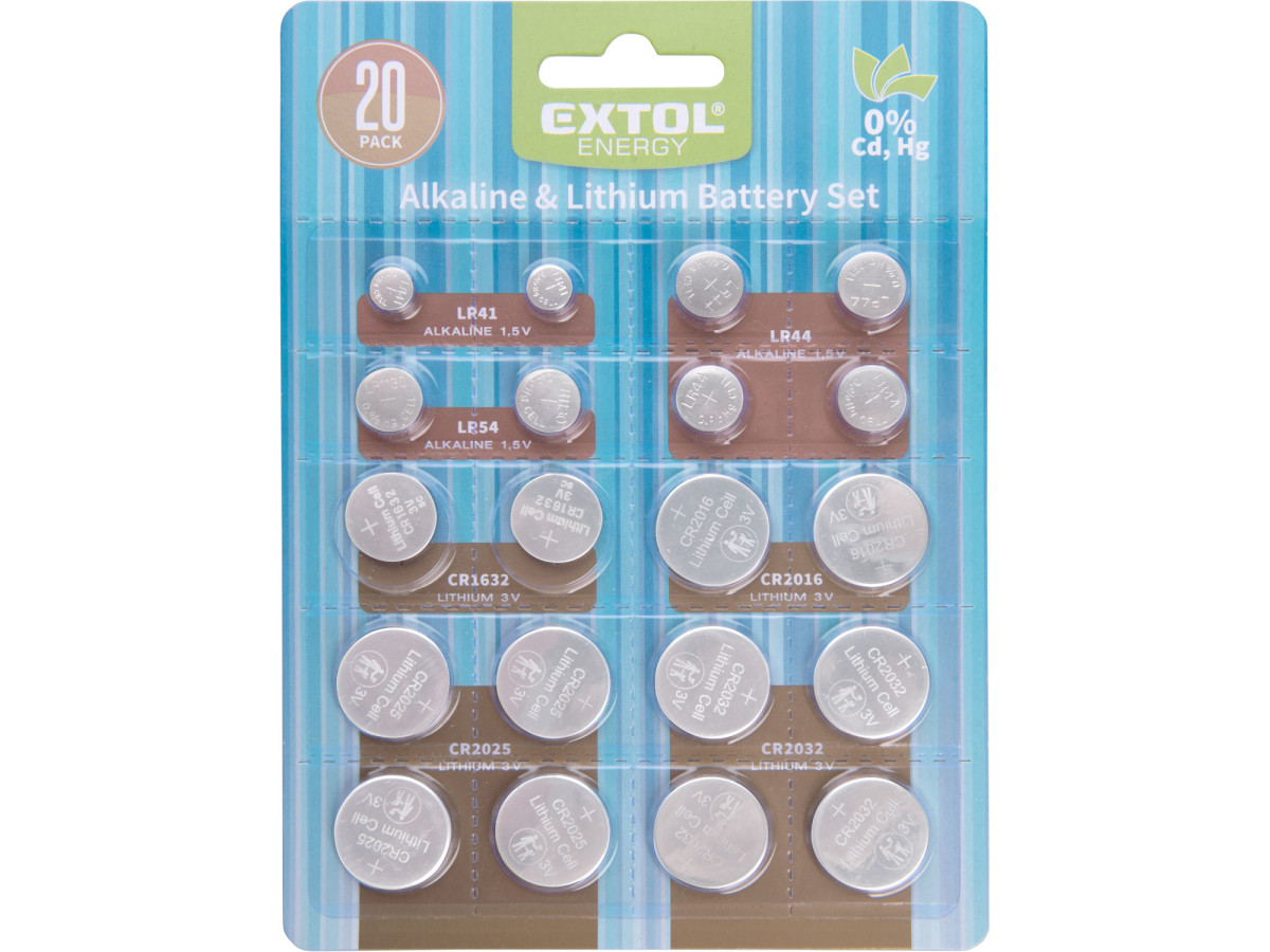 Extol Energy 42057 baterie alkalické a lithiové, sada 20ks