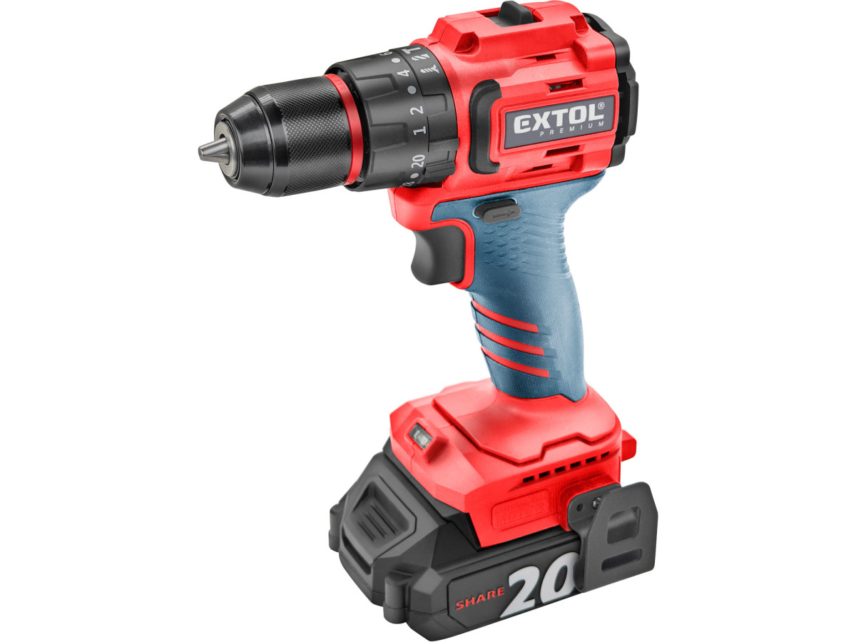 Extol Premium 8891808 vrtací šroubovák aku s příklepem SHARE20V, BRUSHLESS, 2Ah