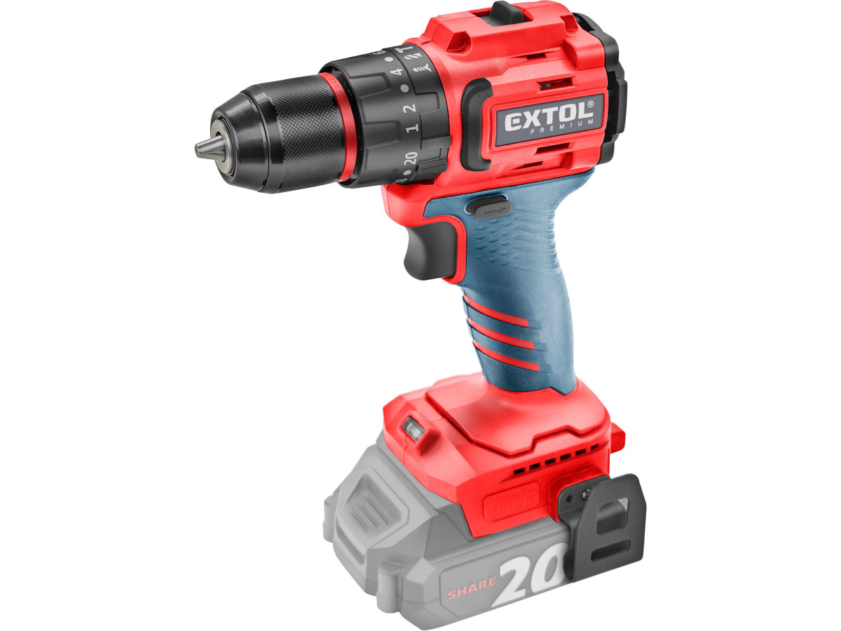 Extol Premium 8891807 vrtací šroubovák aku s příklepem SHARE20V, BRUSHLESS, bez baterie a nabíječky